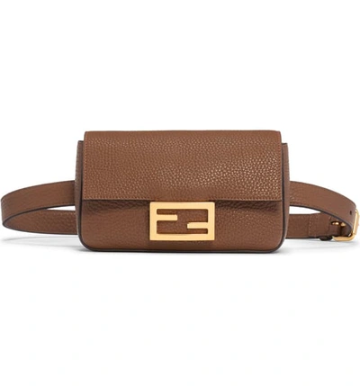 Shop Fendi Leather Belt Bag In Mud/ Vibrato Gold