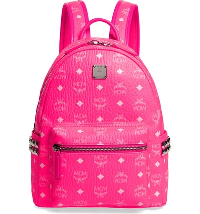 Shop Mcm Stark 32 Visetos Neon Coated Canvas Backpack - Pink In Neon Pink