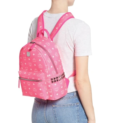 Shop Mcm Stark 32 Visetos Neon Coated Canvas Backpack - Pink In Neon Pink