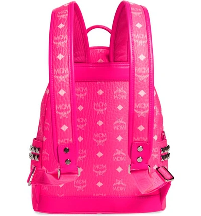 Shop Mcm Stark 32 Visetos Neon Coated Canvas Backpack - Pink In Neon Pink