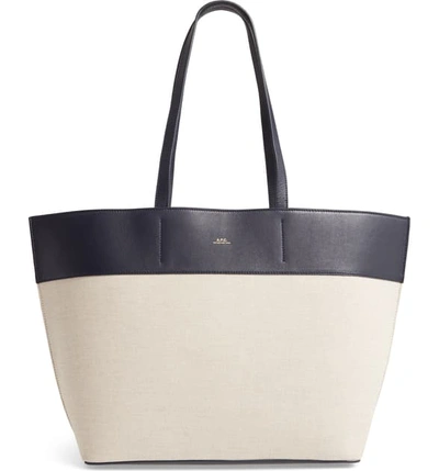 Shop A.p.c. Totally Leather & Canvas Tote Bag - Blue In Iak Dark Navy