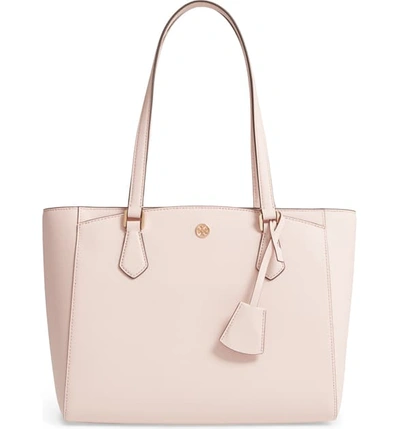 Shop Tory Burch Small Robinson Saffiano Leather Tote - Pink In Shell Pink