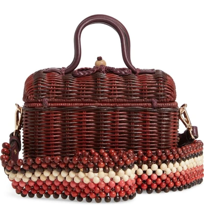 Shop Ulla Johnson Priska Lunchbox Woven Wicker Bag In Umber