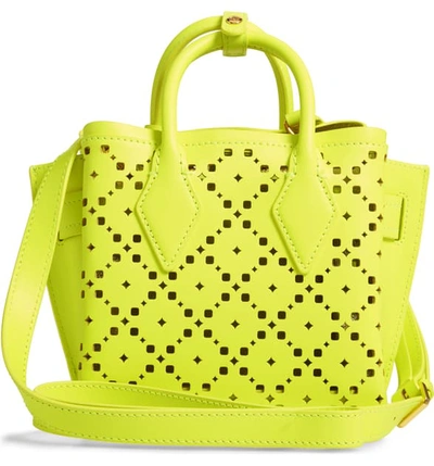 Shop Mcm Mini Milla Perforated Leather Tote - Yellow In Neon Yellow