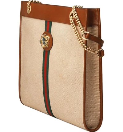 Shop Gucci Large Canvas Tote In Sand/ Cuir/ Vert Red Vert