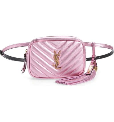 Shop Saint Laurent Lou Lou Metallic Calfskin Leather Belt Bag With Tassel In Vegas Pink