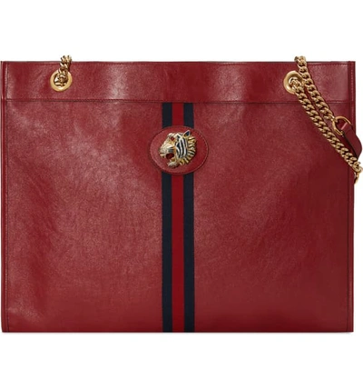 Shop Gucci Large Leather Tote In Romantic Cerise/ Blue Red Mult