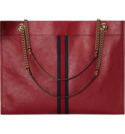 Shop Gucci Large Leather Tote In Romantic Cerise/ Blue Red Mult
