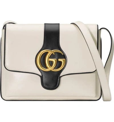 Shop Gucci Medium Leather Shoulder Bag In Mystic White/ Nero