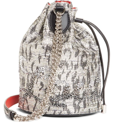 Shop Christian Louboutin Marie Jane Boucle Bucket Bag - Metallic In Silver-black/ Multi