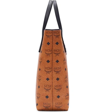 Shop Mcm Small Anya Visetos Coated Canvas Tote In Cognac