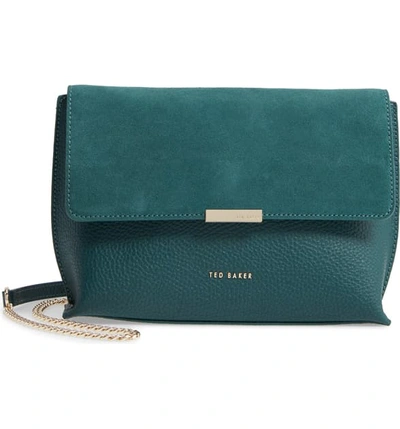 Ted Baker Lisa Bar Detail Suede & Leather Crossbody Bag In Dark Green |  ModeSens