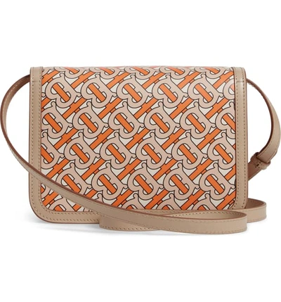 Shop Burberry Tb Monogram Leather Shoulder Bag In Bright Orange