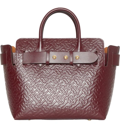 Shop Burberry Small Belt Monogram Triple Stud Leather Satchel In Oxblood