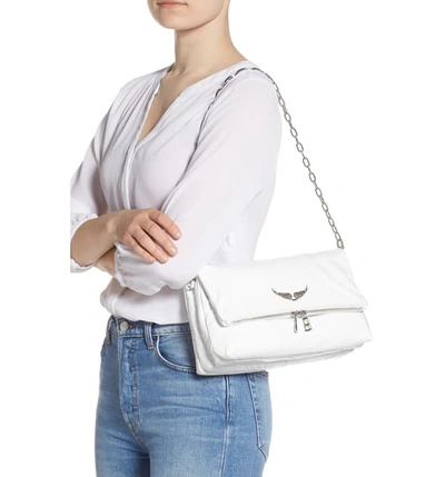 Shop Zadig & Voltaire Rocky Crinkle Leather Crossbody Bag In Blanc