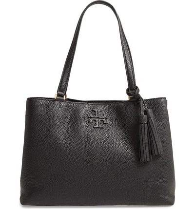 Shop Tory Burch Mcgraw Triple Compartment Leather Satchel In Black