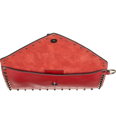Shop Valentino Medium Rockstud Leather Envelope Pouch In Rouge Pur
