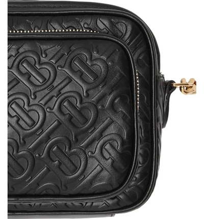 Shop Burberry Small Monogram Leather Camera Bag In Black