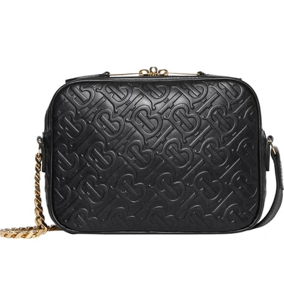 Shop Burberry Small Monogram Leather Camera Bag In Black