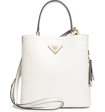 Shop Prada Double Bucket Bag In Bianco/ Nero