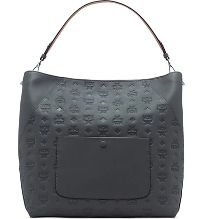 Shop Mcm Large Klara Monogram Leather Hobo - Grey In Charcoal