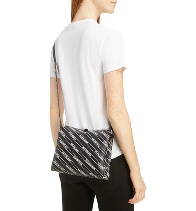 Shop Balenciaga Logo Calfskin Leather Crossbody Bag In Black/ White