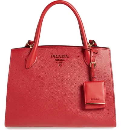 Shop Prada Large Monochrome Saffiano Tote In Fuoco