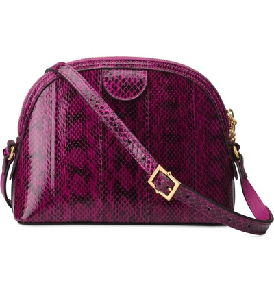 Shop Gucci Small Ophidia Genuine Snakeskin Shoulder Bag In Fuschia