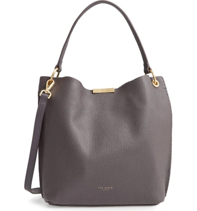 Ted Baker Candiee Faceted Bar Leather Hobo In Charcoal | ModeSens