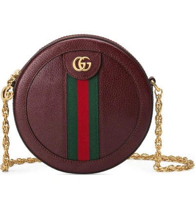 Shop Gucci Mini Ophidia Round Leather Bag In Vint Bord/ Vert Red