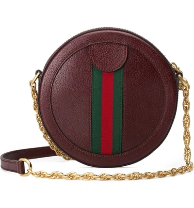 Shop Gucci Mini Ophidia Round Leather Bag In Vint Bord/ Vert Red