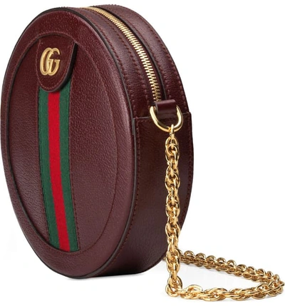 Shop Gucci Mini Ophidia Round Leather Bag In Vint Bord/ Vert Red