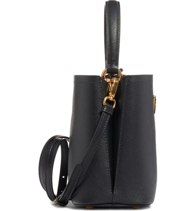 Shop Prada Small Saffiano Leather Bucket Bag In Nero/ Fuoco