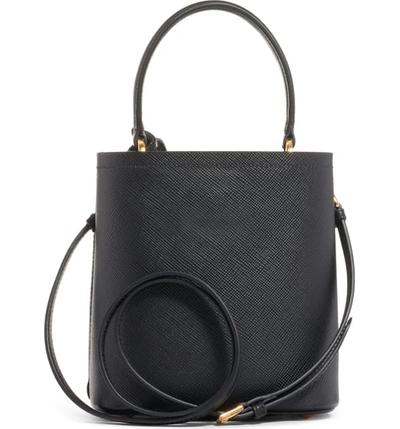 Shop Prada Small Saffiano Leather Bucket Bag In Nero/ Fuoco
