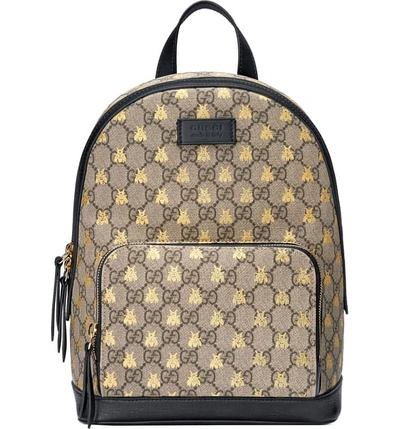 Shop Gucci Bee Gg Supreme Canvas Backpack - Beige In Beige Ebony Oro/ Nero