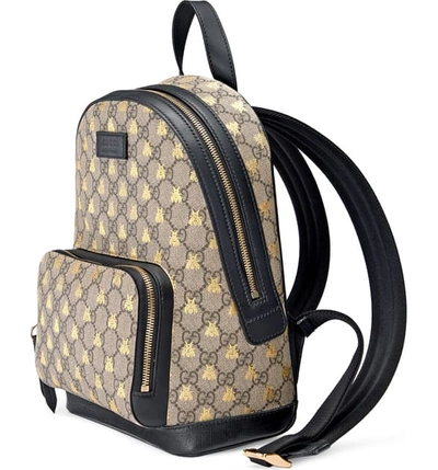 Shop Gucci Bee Gg Supreme Canvas Backpack - Beige In Beige Ebony Oro/ Nero