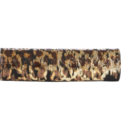 Shop Christian Louboutin Small Palmette Metallic Leopard Print Clutch - Metallic In Gold/ Black