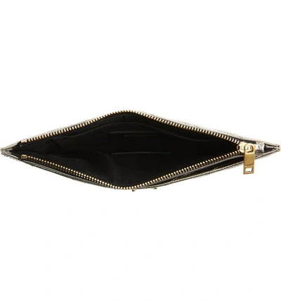 Shop Saint Laurent Monogram Metallic Leather Pouch In Brun Metalasse