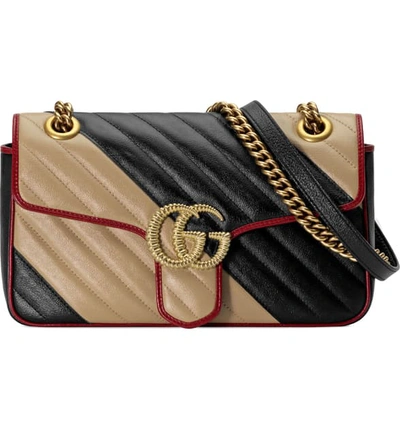 Shop Gucci Small Marmont 2.0 Matelasse Leather Shoulder Bag In Nero Dia Beige/ Rom Cerise