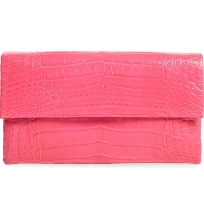 Shop Nancy Gonzalez Small Gotham Genuine Crocodile Clutch - Pink In Hot Pink Matte