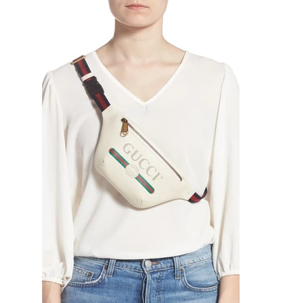 Shop Gucci Leather Belt Bag In Mystic White/ Vert Red