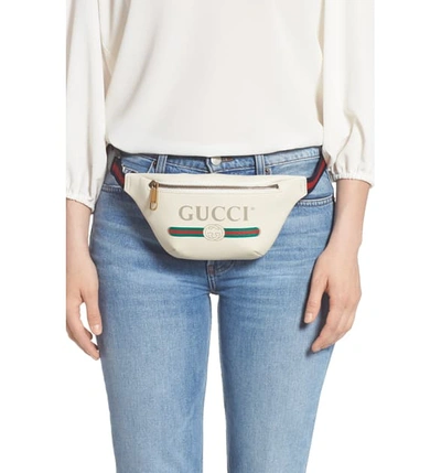 Shop Gucci Leather Belt Bag In Mystic White/ Vert Red