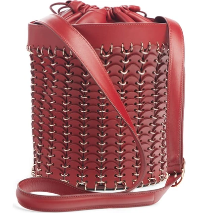 Shop Paco Rabanne Iconic Leather Bucket Bag In Oxblood