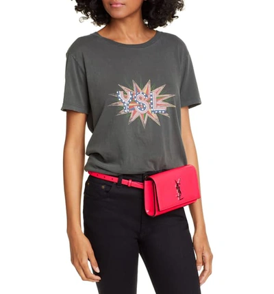 Shop Saint Laurent Kate Leather Belt Bag In Neon Pink