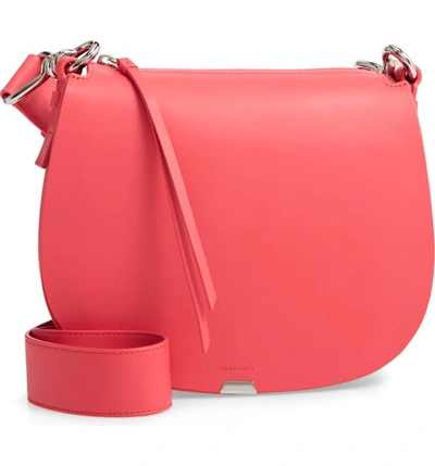 Shop Allsaints Captain Round Leather Crossbody Bag - Pink In Coral Pink