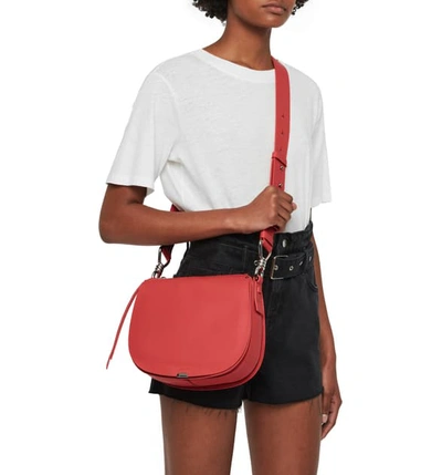Shop Allsaints Captain Round Leather Crossbody Bag - Pink In Coral Pink