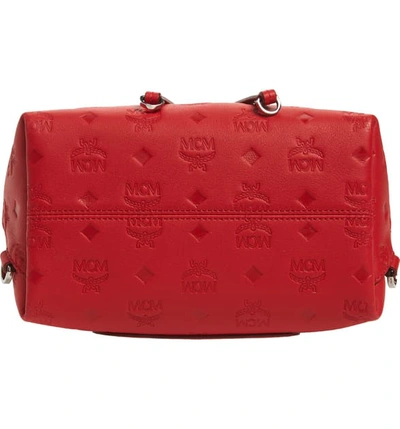 Shop Mcm Essential Monogram Leather Small Backpack - Green In Viva Red