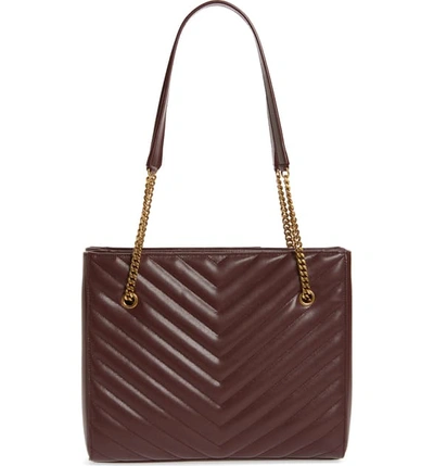 Shop Saint Laurent Medium Tribeca Quilted Calfskin Leather Tote In Rouge Legion