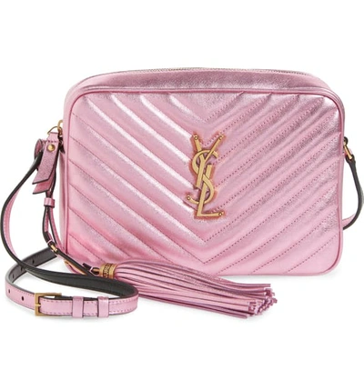 Shop Saint Laurent Lou Quilted Metallic Leather Camera Bag In Vegas Pink