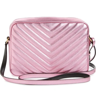 Shop Saint Laurent Lou Quilted Metallic Leather Camera Bag In Vegas Pink